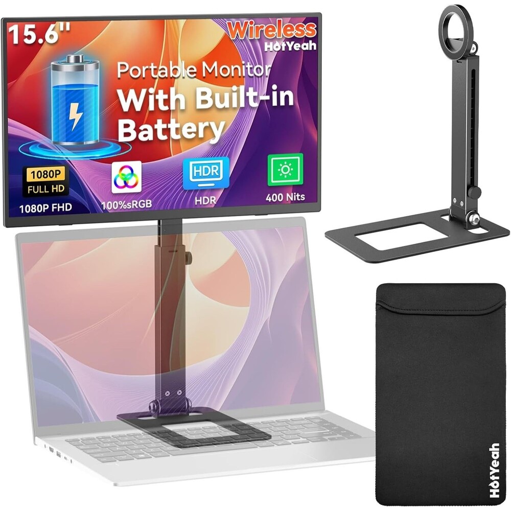 15.6" Wireless Portable Monitor with Rechargeable Battery, Support AirPlay Mirac